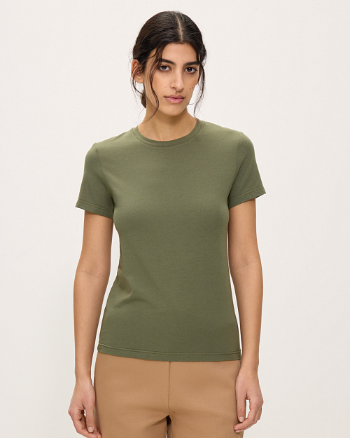 Приталенная футболка из хлопка и модала, хаки