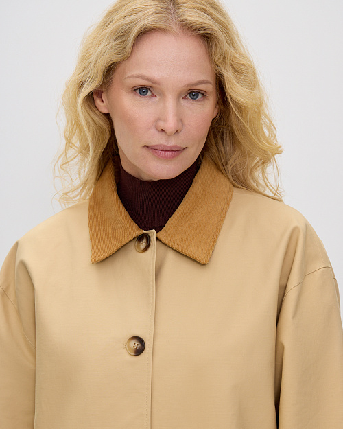 Хлопковая куртка с вельветовой отделкой, бежевый