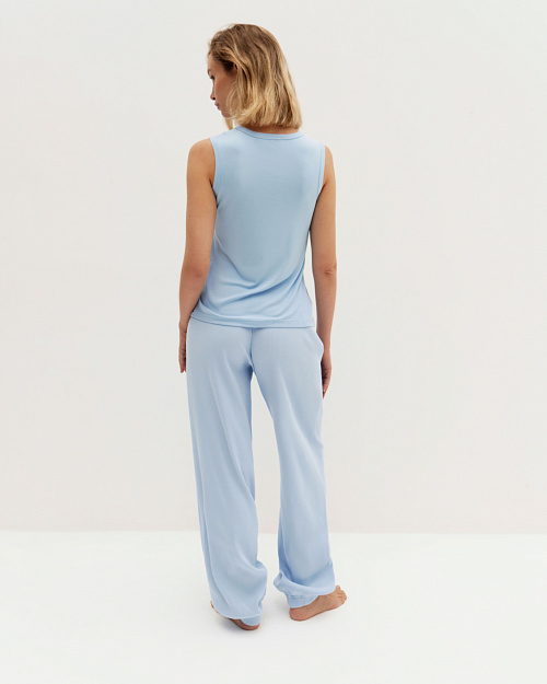 Хлопковые брюки джоггеры в рубчик, голубой