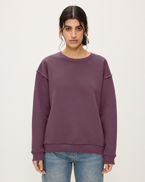 Хлопковый свитшот с открытыми швами, сливовый