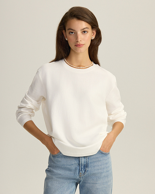 Лонгслив прямого кроя из плотного хлопка, белый