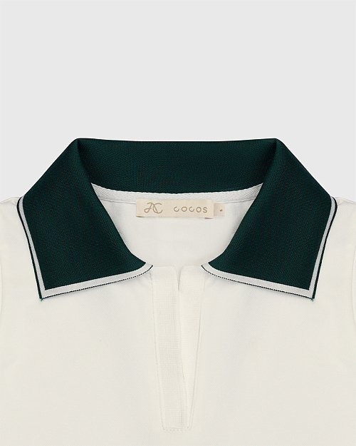 Майка с контрастным воротником поло, белый