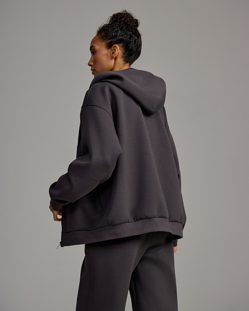 Худи оверсайз на молнии, Unisex, темно-серый