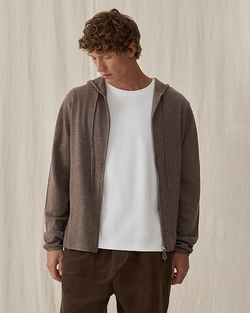 Худи Unisex на молнии, из шерстяного вязаного трикотажа, коричневый
