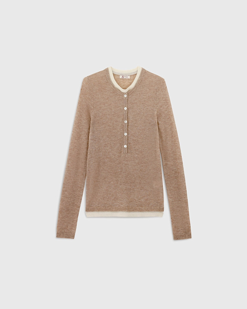 Шерстяной лонгслив на пуговицах, с эффектом многослойности, бежевый меланж