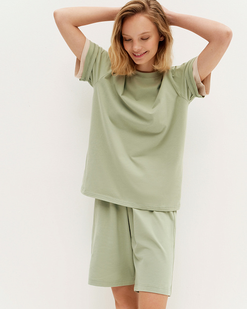 Свободная футболка из премиум-хлопка, с легким велюровым эффектом, зеленый