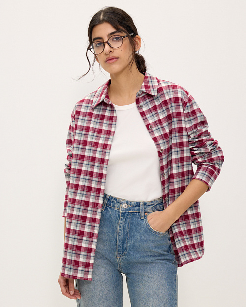 Клетчатая рубашка из плотного хлопка, бордовый