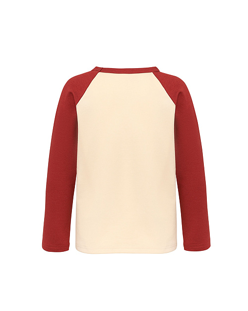 Детский хлопковый лонгслив Unisex с контрастными рукавами, светло-бежевый, красный