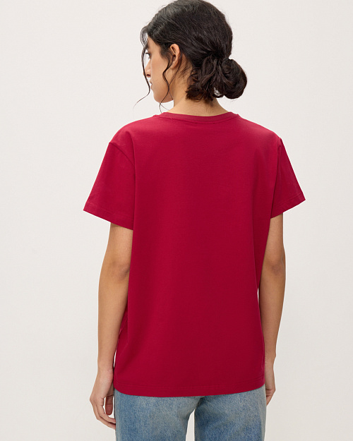 Футболка бойфренд из хлопка и спандекса, бордовый