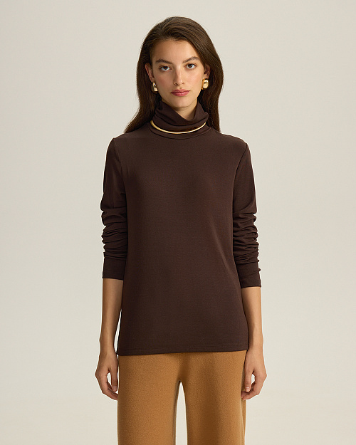 Водолазка из модала с шерстью, коричневый