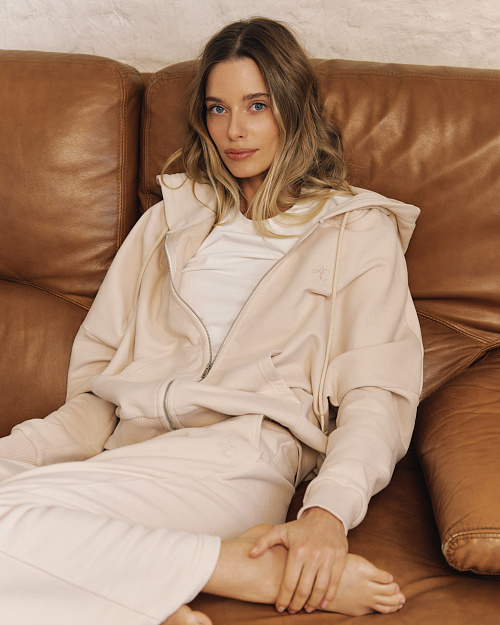 Широкие хлопковые брюки из футера, сливочный