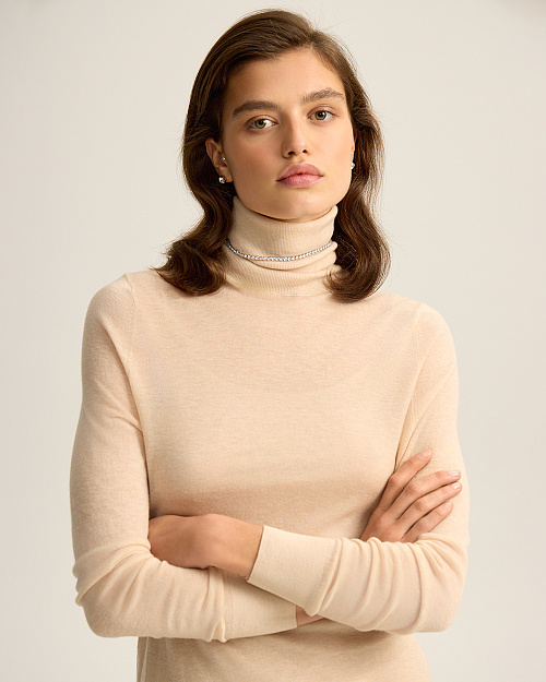 Водолазка из тонкой шерсти, светло-бежевый меланж