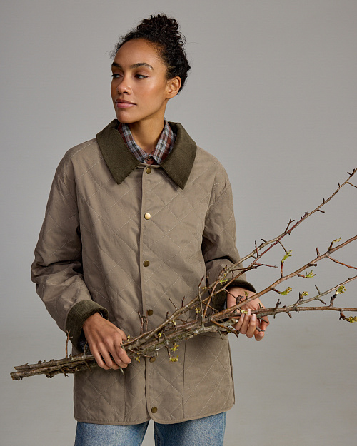 Стеганая куртка Unisex с отделкой вельветом, хаки