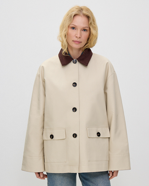 Хлопковая куртка с вельветовой отделкой, светло-бежевый