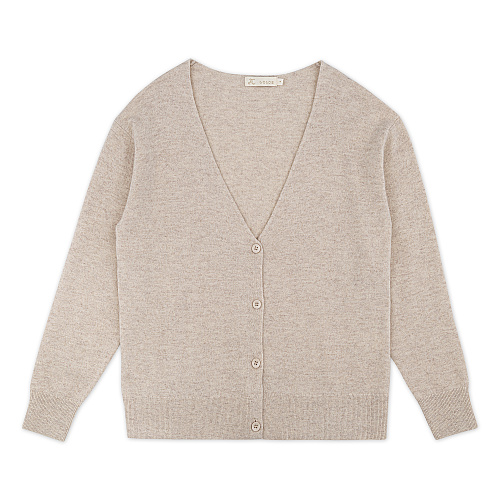 Кардиган на пуговицах с V-вырезом, из шерсти мериноса, бежевый