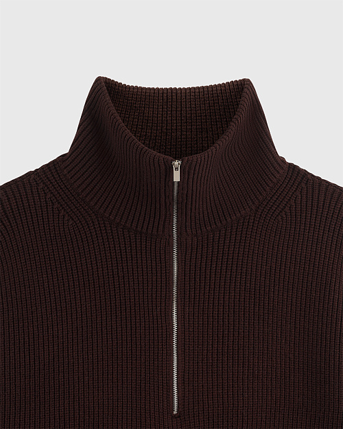 Удлиненный свитер на молнии, коричневый шоколадный