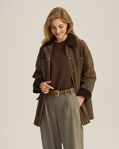 Хлопковая куртка с вельветовым воротником, коричневый