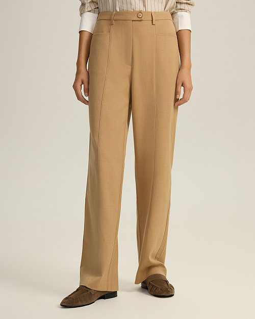 Прямые брюки с отстрочками, бежевый