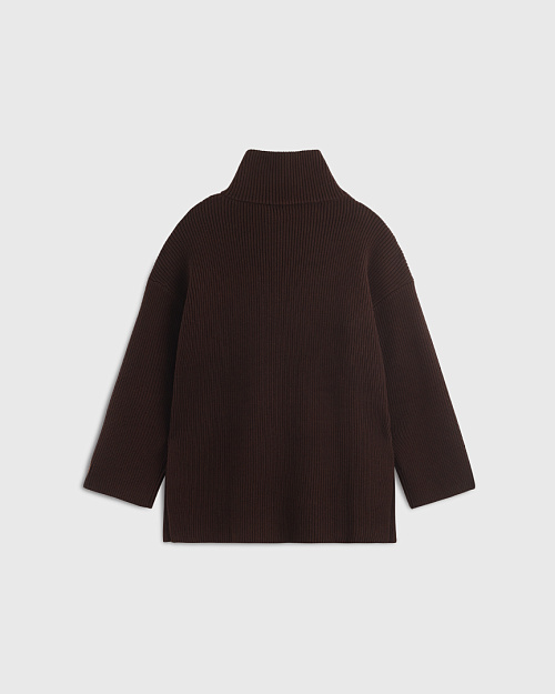 Удлиненный свитер на молнии, коричневый шоколадный