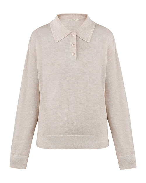Шерстяной джемпер с воротником поло, светло-бежевый меланж