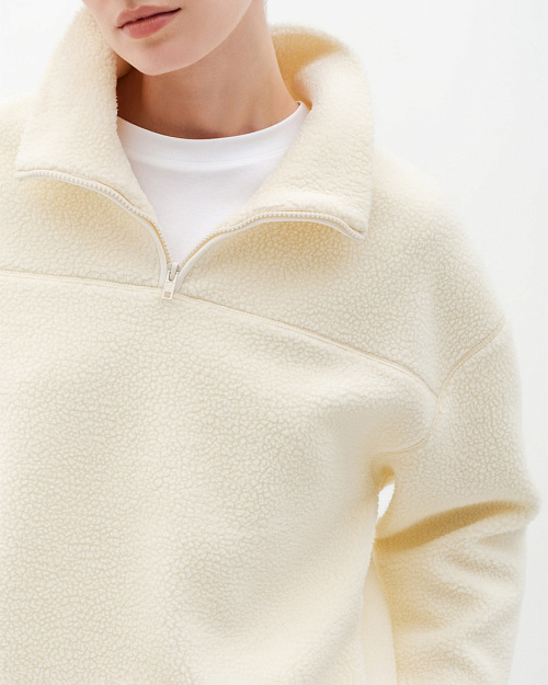 Свитшот на молнии из мягкого трикотажа с меховым эффектом, молочный