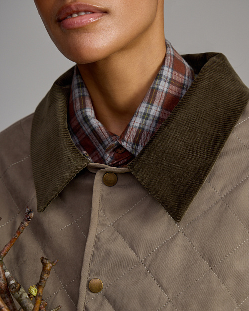 Стеганая куртка Unisex с отделкой вельветом, хаки