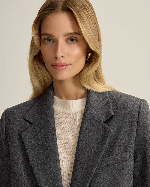 Однобортное пальто оверсайз из шерсти, серый