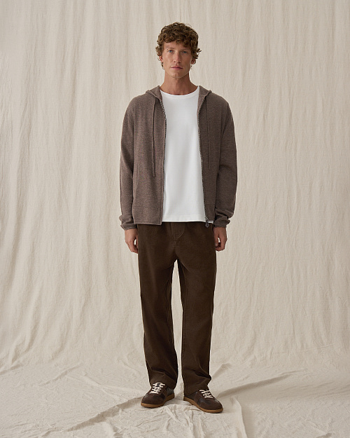 Худи Unisex на молнии, из шерстяного вязаного трикотажа, коричневый