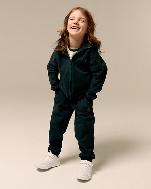 Детская толстовка Unisex с капюшоном, на молнии, зеленый