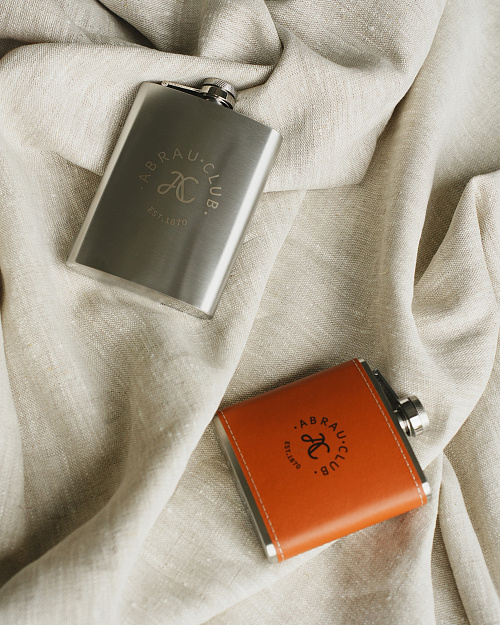 Стальная фляга в переплёте из эко-кожи, коричневый