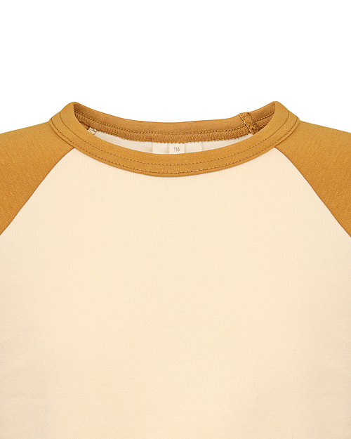 Детский хлопковый лонгслив Unisex с контрастными рукавами, светло-бежевый, желтый