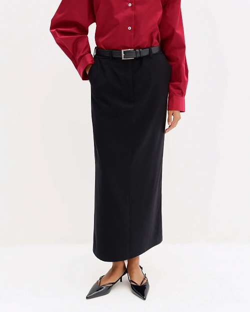 Прямая юбка со шлевками для ремня, черный