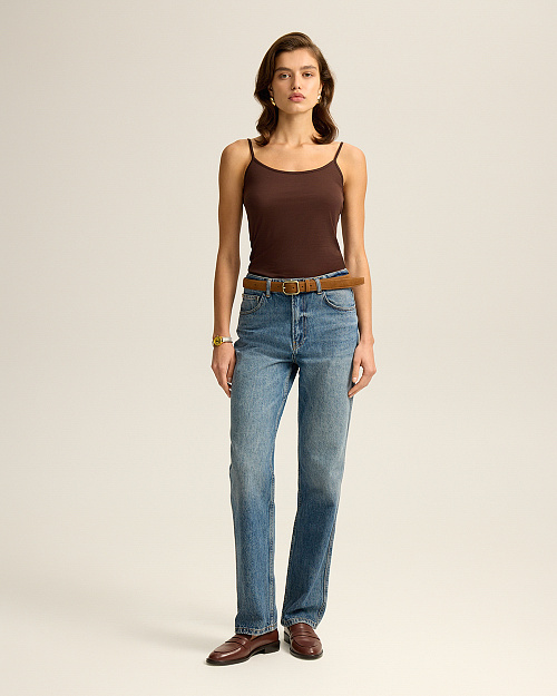 Топ на тонких бретелях, из лиоцелла, коричневый шоколадный