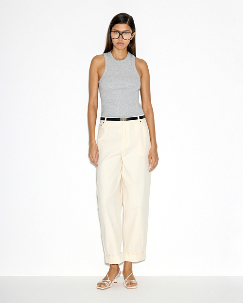 Хлопковые брюки с отворотами, белый