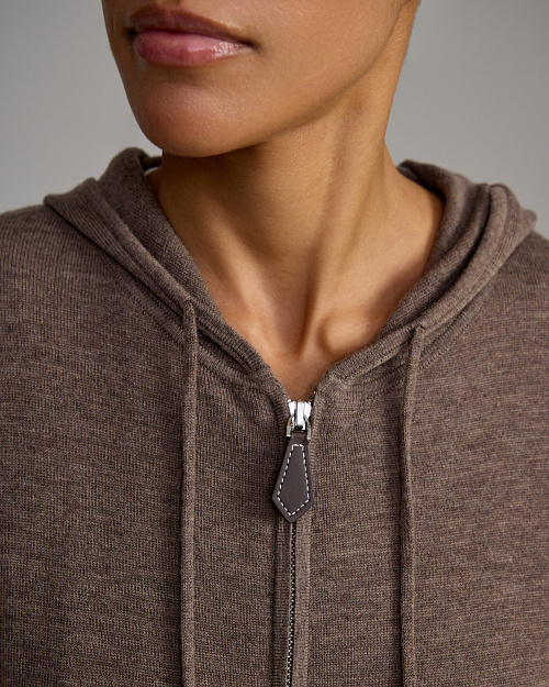 Худи Unisex на молнии, из шерстяного вязаного трикотажа, коричневый
