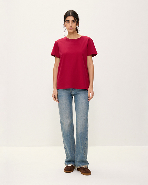Футболка бойфренд из хлопка и спандекса, бордовый