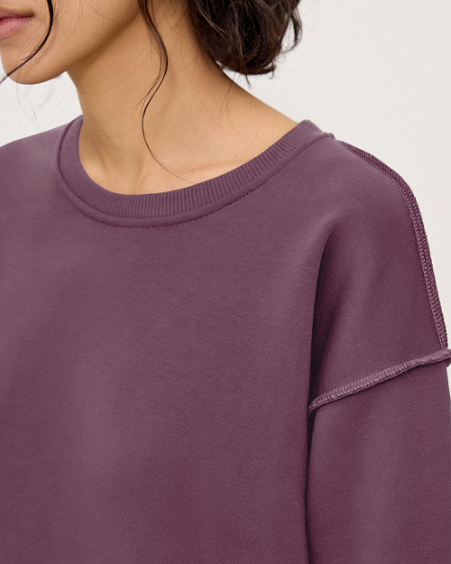 Хлопковый свитшот с открытыми швами, сливовый