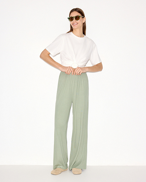 Трикотажные брюки на резинке, из района и спандекса, зеленый