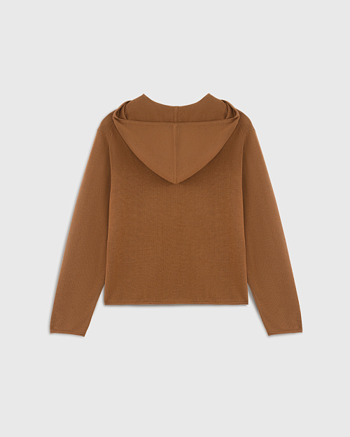 Шерстяной кардиган на молнии с капюшоном, карамельный