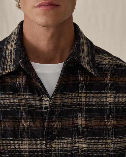 Мужская утепленная стеганая рубашка, коричневый