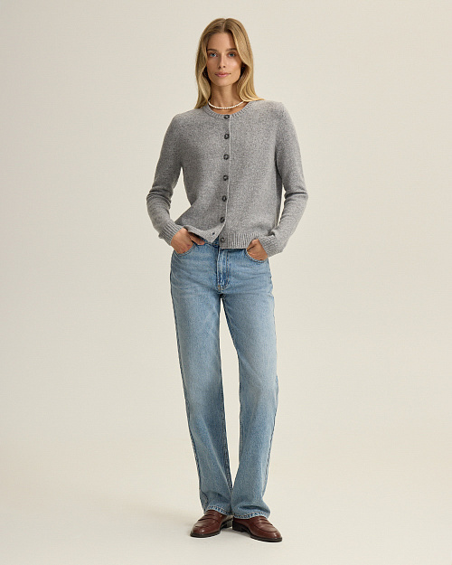 Шерстяной кардиган на пуговицах, серый меланж