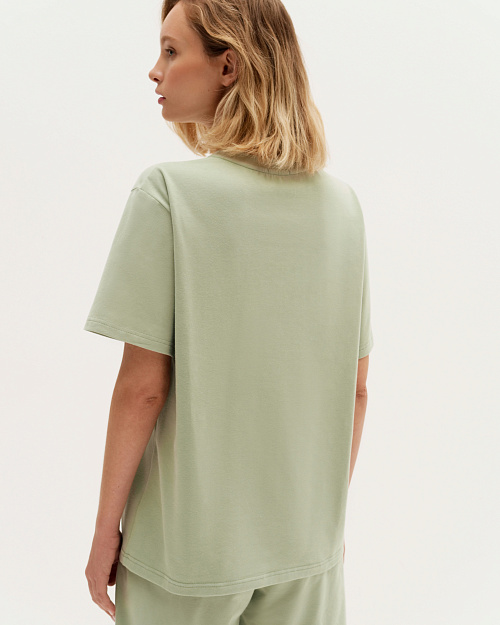 Свободная футболка из премиум-хлопка, с легким велюровым эффектом, зеленый