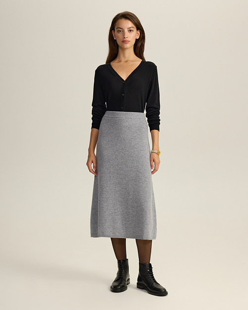 Вязаная юбка миди из 100% шерсти мериноса, серый
