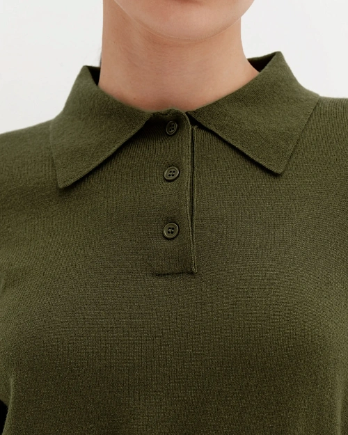 Шерстяной джемпер с воротником поло, хаки