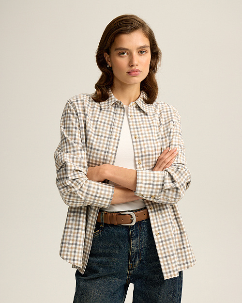 Клетчатая рубашка из плотного хлопка, бежевый