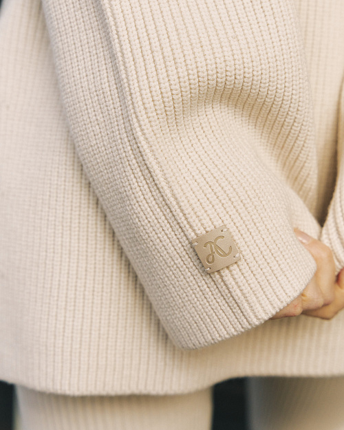 Удлиненный свитер на молнии, бежевый