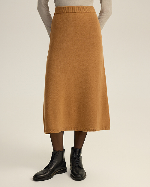 Вязаная юбка миди из 100% шерсти мериноса, карамельный