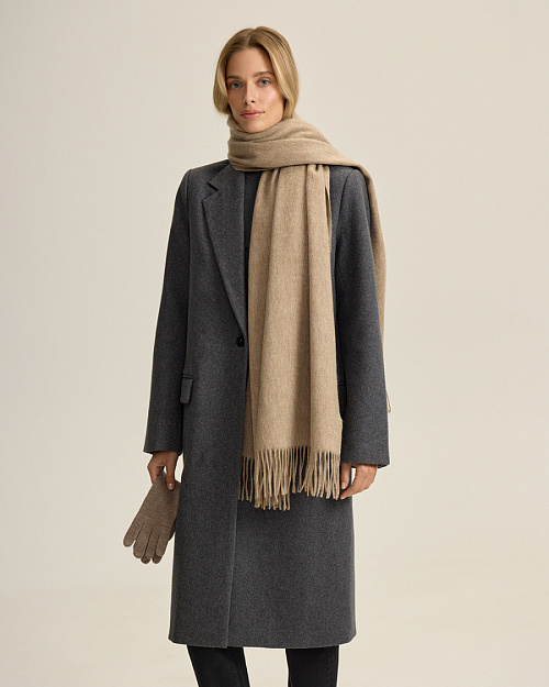 Палантин из шерсти, бежевый меланж