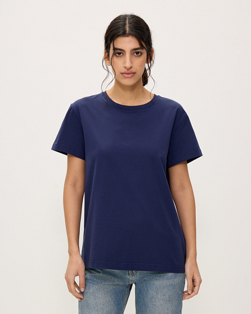 Футболка бойфренд из хлопка и спандекса, синий
