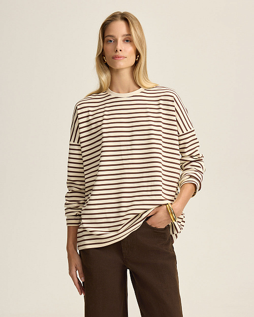 Лонгслив в полоску, коричневый